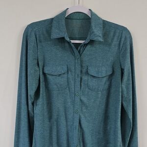 Eddie Bauer Heathered Green Button-Up Shirt Sz SMALL